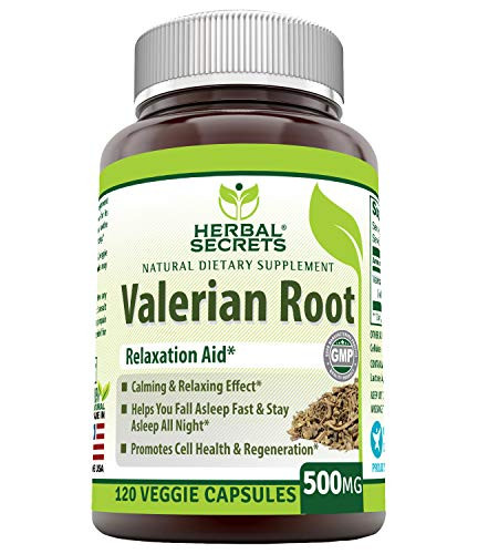 Herbal Secrets Valerian Root 500 Mg Veggie Capsules NonGMO Relaxation Aid*  Calming  Relaxing Effect Promotes Cell Health  Regeneration* 120 Count