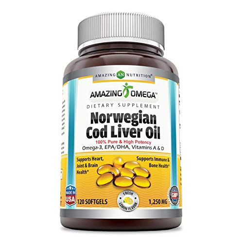 Amazing Omega Norwegian Cod Liver Oil 1250 mg 120 Softgels Fresh Lemon Flavor