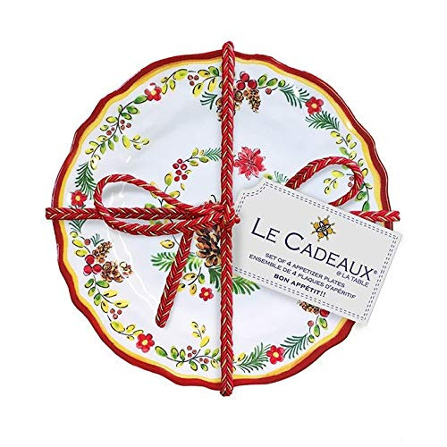 Le Cadeaux Holiday Melamine Appetizer Plates Noelle Set of 4 Le Cadeaux Holiday Melamine Appetizer Plates Noelle Set of 4