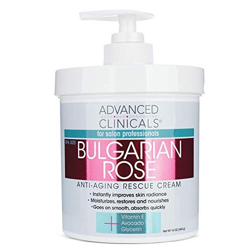 Advanced Clinicals Bulgarian Rose Oil Cream AntiAging Rescue for Face Hands Neck Spa Size 16oz 16oz