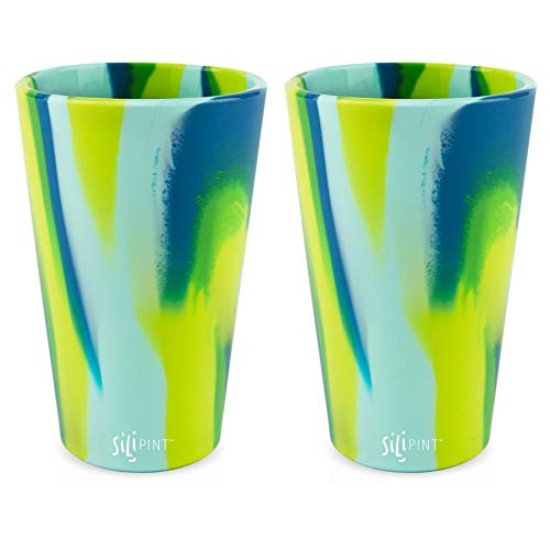 Silipint Silicone Pint Glass Set Patented Shatterproof Unbreakable Silicone Cup Drinkware 2Pack Sea Swirl