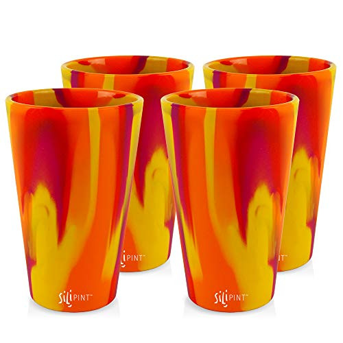 Silipint Silicone Pint Glass Set Patented Shatterproof Unbreakable Silicone Cup Drinkware 4Pack Sunfire Smash