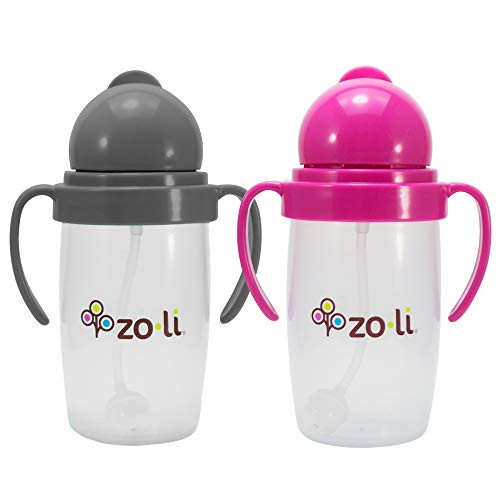 ZoLi BOT 20 Twin Pack  10 Ounce Weighted Straw Cups Internal Venting System Lava Pink and Grey