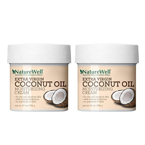 NatureWell Extra Virgin Coconut Oil Moisturizing Cream for Face  Body 10 oz  Adds Intensive Hydration to Dry  Sensitive Skin 2 Pack