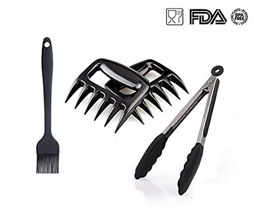Silicone BBQ Accessories Set, Meat Shredder Claws, Silicone Basting Brush and Kitchen Tongs for Outdoor Camping Backyard Barbecue