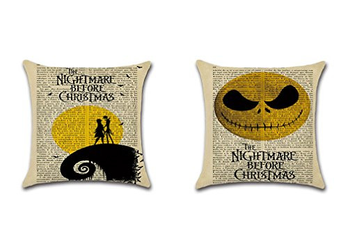 PSDWETS 2Pack Halloween Decorations Cute Emoji THE NIGHTMARE BEFORE CHRISTMAS Pillow Covers Home Decor Cotton Linen Throw Pillow Covers Cushion Cover 18 X 18