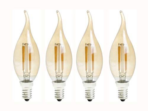JKLcom E12 4W Dimmable LED Candelabra Light Bulbs LED Chandelier Bulbs C35T Vintage LED Filament Light Bulb,E12 Base,110V,4W(Equivalent 40W),Warm White 2300K,Amber Glass,Flame Bent Tip,Dimmable,4 Pack
