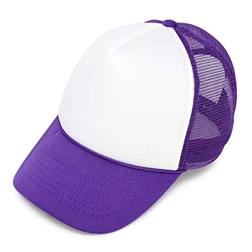 DALIX Childrens Trucker Caps Youth Hats Mesh Back Adjustable Purple and White