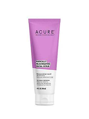 ACURE Radically Rejuvenating Facial Scrub  100 Vegan  Provides AntiAging Support  Moroccan Red Clay  Rose Oil  Gently exfoliates and Softens  4 Fl Oz Packaging May Vary