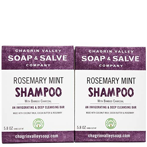 Organic Natural Shampoo Bar Rosemary Mint Charcoal 2X Pack Chagrin Valley Soap  Salve