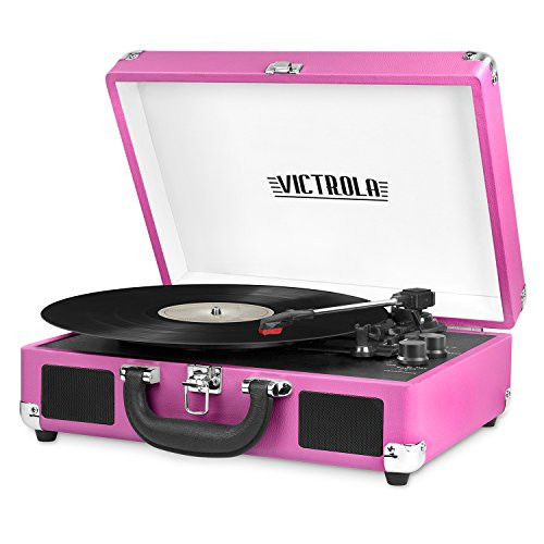 Victrola Vintage 3Speed Bluetooth Portable Suitcase Record Player with Builtin Speakers  Upgraded Turntable Audio Sound Includes Extra Stylus  Pink