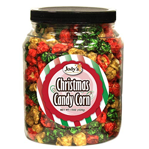 Jodys Gourmet Popcorn Christmas Candy Corn Round Jar 15 Ounce