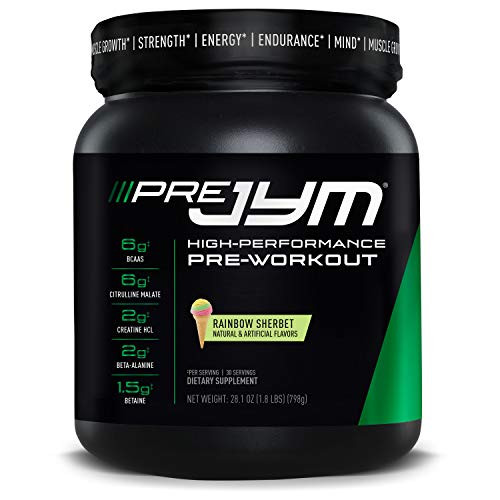 Pre JYM Pre Workout Powder  BCAAs Creatine HCI Citrulline Malate BetaAlanine Betaine and More  JYM Supplement Science  Rainbow Sherbet Flavor 30 Servings
