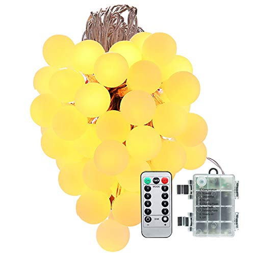ISWIM Outdoor String Lights, 5M 50 LED Waterproof Ball Lights, 8 Lighting Modes, Battery Powered Starry Fairy String Lights for Garden,Christmas Tree, Parties(Warm White)