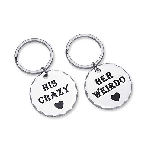 Couple Keychains Set Gift for Him and Her Anniversary Wedding Gifts for Girlfriend Boyfriend Husband Wife Best Friend Gifts His Crazy Her Weirdo Long Distance Relationship Valentine Key Ring Charm
