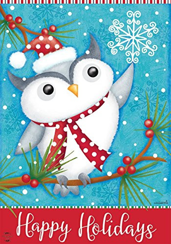 Briarwood Lane Happy Holidays Owl Primitive Garden Flag Christmas Snowflake 125 x 18