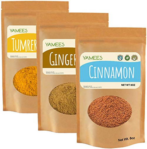 Yamees Turmeric Ginger Cinnamon 3 Pack 24 Ounce 8 Ounce Each Bag Wellness Combo Bulk Spices and Seasoning Yamees Turmeric Ginger Cinnamon 3 Pack 24 Ounce 8 Ounce Each Bag Wellness Combo Bulk Spices and Seasoning