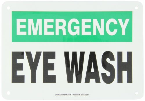 Accuform MFSD917VA Aluminum Safety Sign Legend EMERGENCY EYE WASH 7 Length x 10 Width GreenBlack on White
