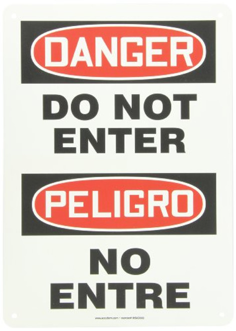 Accuform SBMADM139VP Plastic Spanish Bilingual Sign LegendDanger DO NOT EnterPELIGRO NO Entre 14 Length x 10 Width x 0055 Thickness RedBlack on White Accuform SBMADM139VP Plastic Spanish Bilingual Sign LegendDanger DO NOT EnterPELIGRO NO Entre 14 Length x 10 Width x 0055 Thickness RedBlack on White