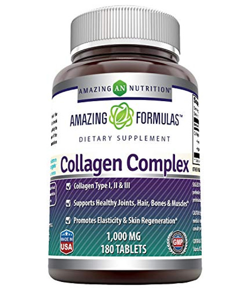 Amazing Formulas Collagen Complex Dietary Supplement1000 Mg180 Tablets NonGMOGluten Free Promotes a Healthier Digestive System Healthy Skin and Joints  Supports Immune Function*