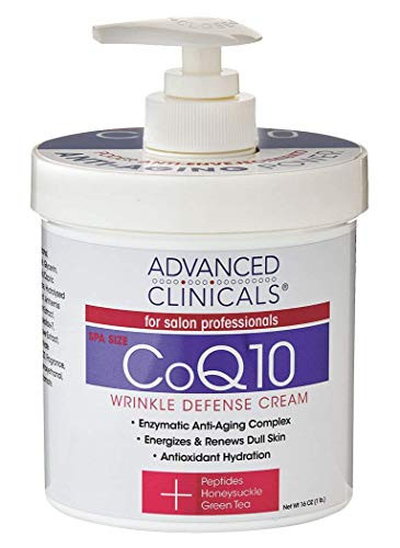 Advanced Clinicals CoQ10 Wrinkle Defense Cream with Peptides Honeysuckle and Green Tea Antiwrinkle cream moisturizes dry aging skin for a more radiant look For face hands and body 16oz 16oz