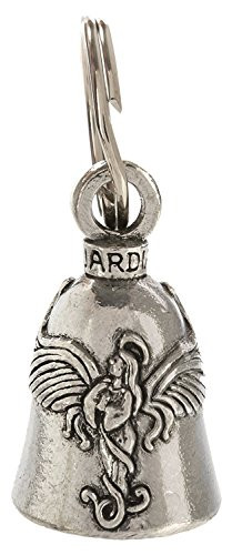 Guardian Bell Praying Angel with Halo and Wings Motorcycle Biker Luck Gremlin Riding Bell or Key Ring Silver 15 Inches