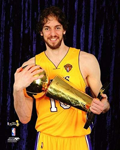 PAU Gasol Los Angeles Lakers 2010 NBA Championship Trophy Photo Size 8 x 10