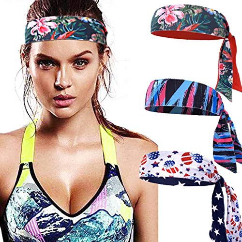 Fstrend Boho Yoga Headbands Workout Running Sweatbands Stretchy Elastic Head Wrap Athletic Sports Hair Bands for Women and Girls Pack of 3