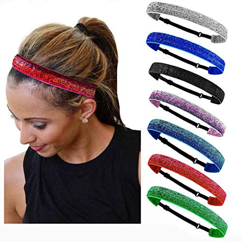 Fstrend 8Pcs Sports Headbands Non Slip Glitter Sequins Volleyball Head Band Elastic Softball Hair Accessories for Women and Girls