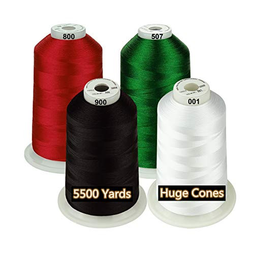 Simthread 42 Options Various Assorted Color Packs of Polyester Embroidery Machine Thread Huge Spool 5000M for All Embroidery Machines Black White Red Green