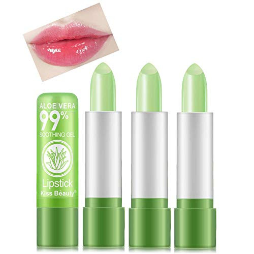 Petansy 3 Pack Aloe Vera Lip Balm Moisturizing Lip Plumper Temperature Color Change Lipstick Long Lasting Nutritious Aloe Vera Lipstick Set