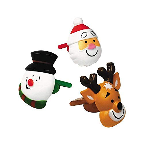 24 Christmas Plastic Whistles-Santa, Reindeer, Snowman-Great Stocking Stuffer or Party Favor Toy