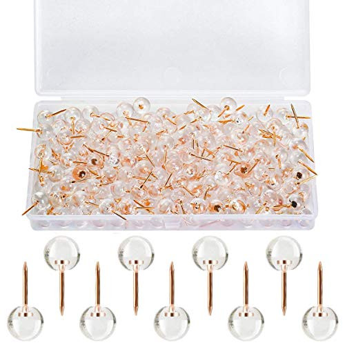 Push Pins 100Packs Head Rose Gold Round Thumbtacks Clear Plastic Stationery Map Tacks for School Cork Bulletin Board