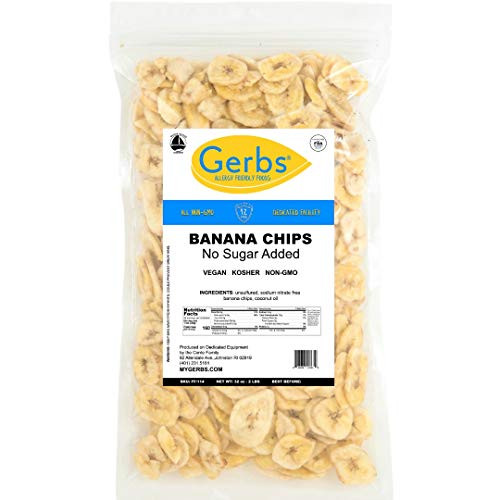GERBS Unsweetened Banana Chips 32 ounce Bag Unsulfured Preservative Top 14 Food Allergy Free