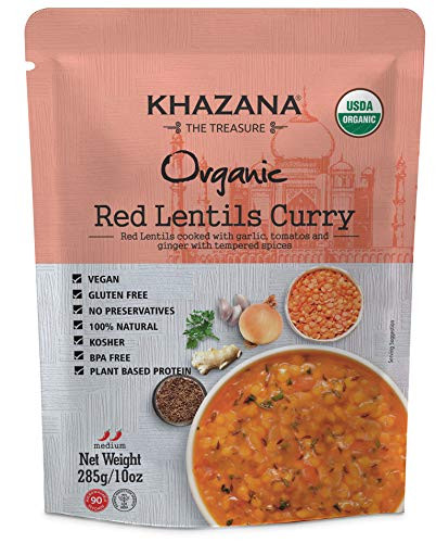 Khazana ORGANIC Ready to Eat Indian Meals 6Pack  Red Lentil Curry  10oz Pouches  NonGMO Vegan Gluten Free  Kosher  Authentic Cuisine in 90 Seconds