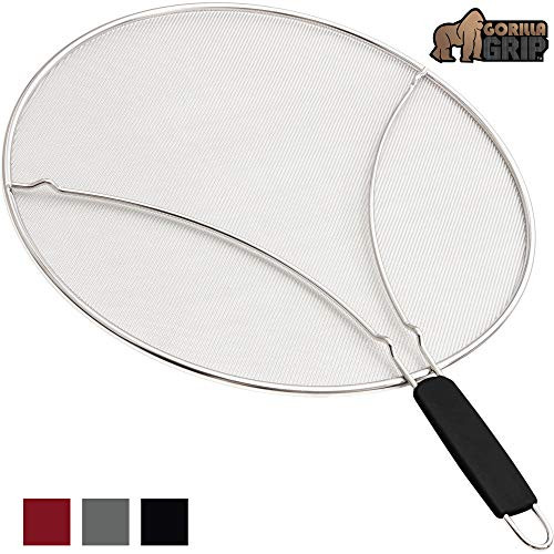Gorilla Grip Premium Splatter Screen 15 Inches Splatter Screens for Frying Pan Shields Grease and Oil Splashes Fine Mesh Guard Protects Stove Tops from Cooking Splatters Black Grip Handle