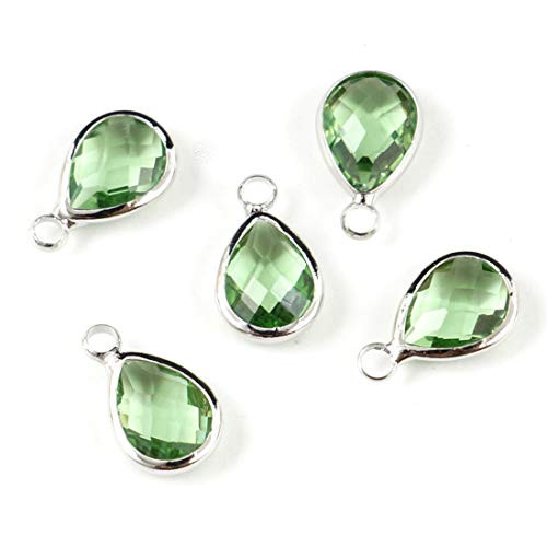 10pcs August Peridot Green Birthstone Charms 16x9mm Teardrop Briolette Crystal Beads Silver Plated Brass for Jewelry Craft Making CCP178 10pcs August Peridot Green Birthstone Charms 16x9mm Teardrop Briolette Crystal Beads Silver Plated Brass for Jewelry Craft Making CCP178