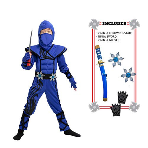 Striking Blue Ninja Costume for Child Stealth Costume Halloween Kids Kung Fu Outfit Small 57 yr