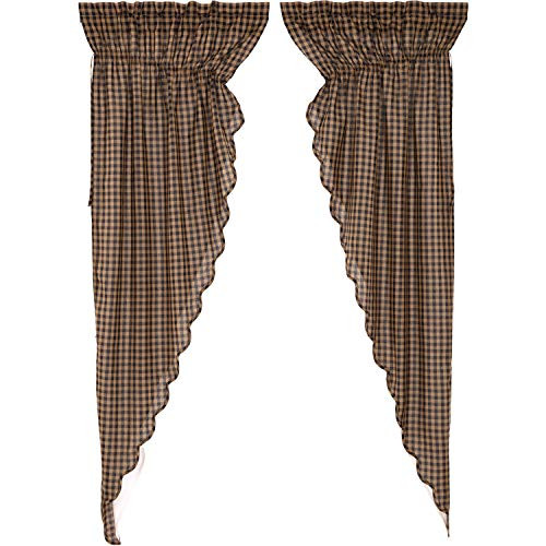 VHC Brands Primitive Curtains Rod Pocket Cotton Drawstring Ties Check Prairie Panel Pair Raven Black VHC Brands Primitive Curtains Rod Pocket Cotton Drawstring Ties Check Prairie Panel Pair Raven Black