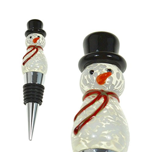 PrestigeHaus Glass Snowman Wine Bottle Stopper - Decorative, Colorful, Unique, Handmade, Eye-Catching Glass Wine Stoppers - Wine Accessories Gift for Host/Hostess - Wine Corker/Sealer