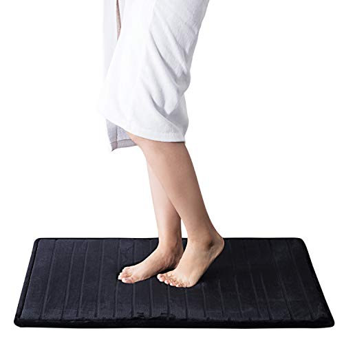 Bedsure Memory Foam Bath Mat Non Slip Bathroom Rugs Absorbent Black Bath Mats for Bathroom 20x30 Inches Stripe Machine Washable Bath Rugs