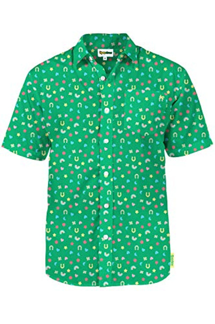 Mens Lucky Charmer St Patricks Day Button Down Shirt  Green St Paddys Hawaiian Shirt