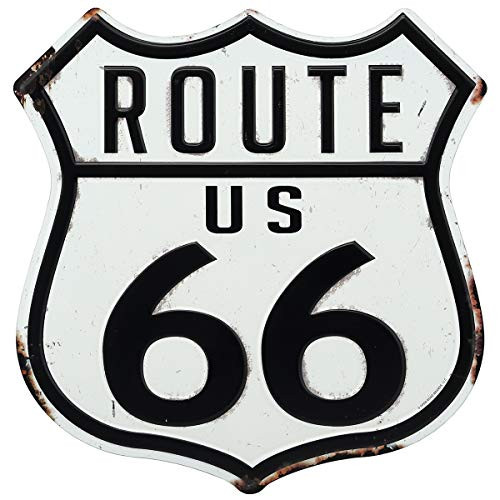 Open Road Brands Route 66 White Embossed Metal Sign