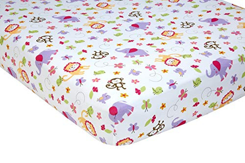 Little Bedding by NoJo Tumble Jungle Fitted Crib Sheet, Lavender/Pink/Green/White Little Bedding by NoJo Tumble Jungle Fitted Crib Sheet, Lavender/Pink/Green/White