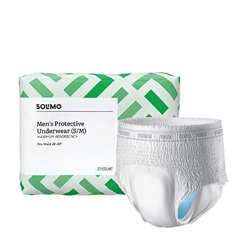 Amazon Brand  Solimo Incontinence Underwear for Men Maximum Absorbency SmallMedium 20 Count 1 Pack