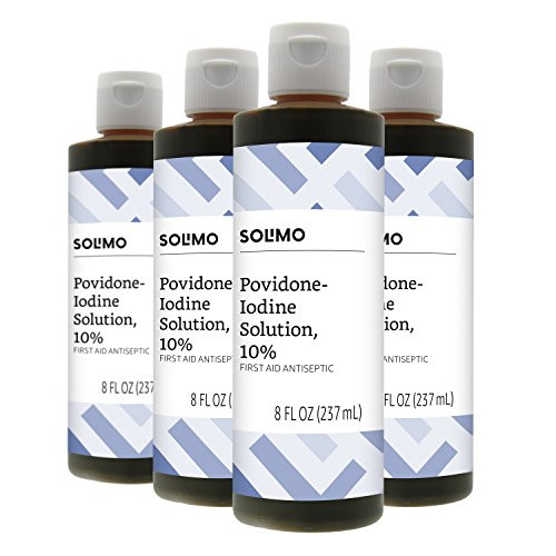Amazon Brand  Solimo 10 Povidone Iodine Solution First Aid Antiseptic 8 Fluid Ounce Pack of 4