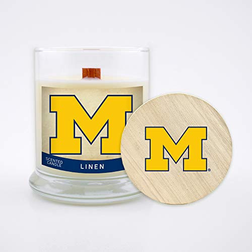 Worthy Promo NCAA Michigan Wolverines 8 oz Linen Scented Soy Wax Candle Wood Wick and Lid Worthy Promo NCAA Michigan Wolverines 8 oz Linen Scented Soy Wax Candle Wood Wick and Lid