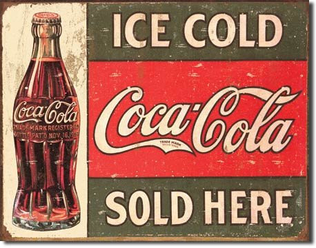 New Coca Cola Coke Sold Here 16" x 12.5" (D1299) Antique Appearance Advertising Tin Sign