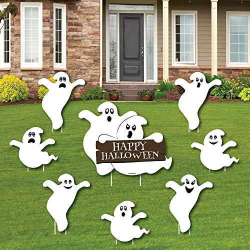 Big Dot of Happiness Spooky Ghost  Yard Sign and Outdoor Lawn Decorations  Halloween Party Yard Signs  Set of 8