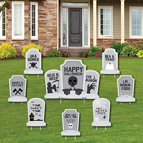 Big Dot of Happiness Graveyard Tombstones  Yard Sign and Outdoor Lawn Decorations  Halloween Party Yard Signs  Set of 8